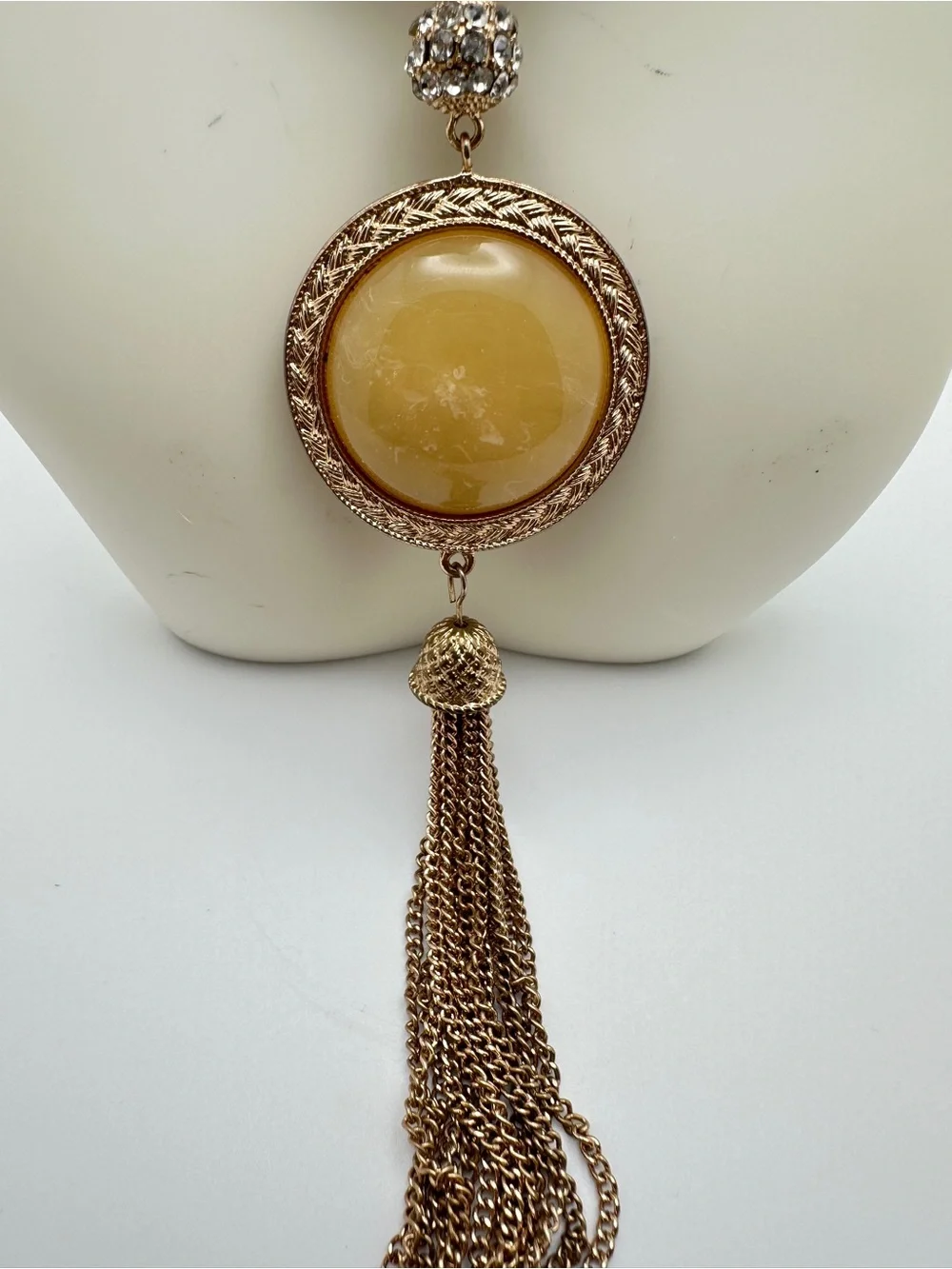 Vintage Rose Gold Pendant Necklace with Amber Yellow Cabochon pendant